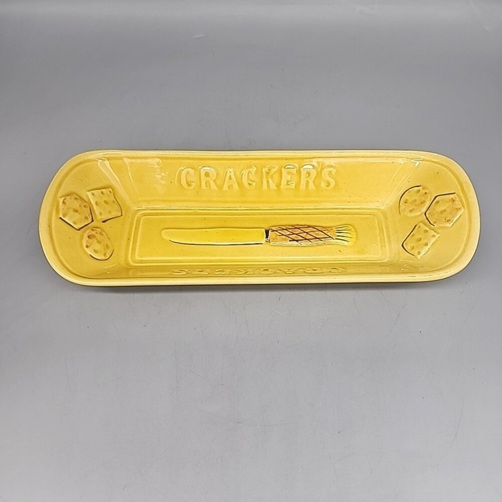 Vintage Los Angeles California Pottery Cracker Tray Serving Dish Yellow Ceramic